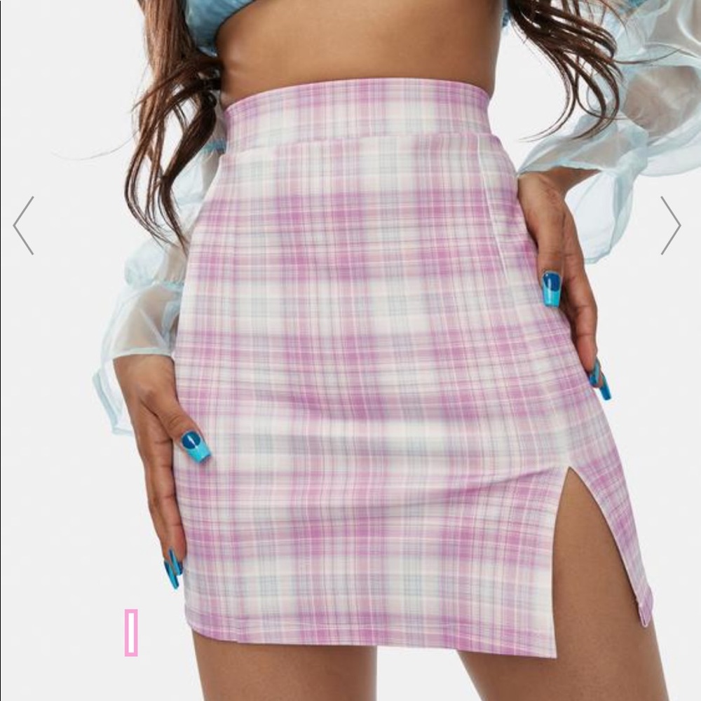 Dollskill Pink Plaid Mini Pencil Skirt